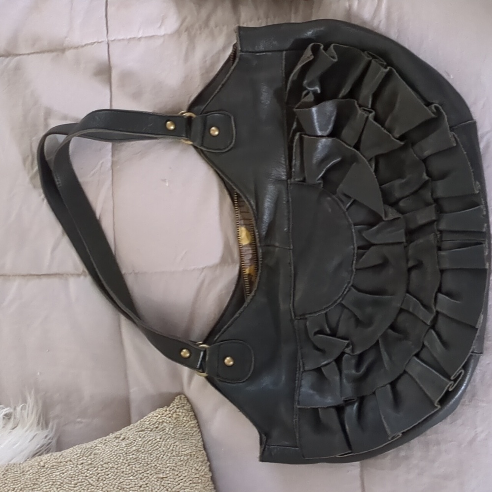 Anthropologie black ruffle purse lucky penny brand